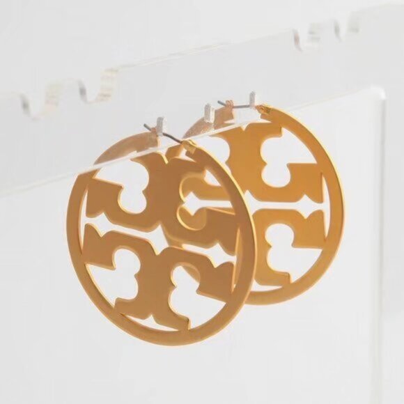 Tory Burch Miller Logo Gold Hoop Earrings - Picture 2 of 4